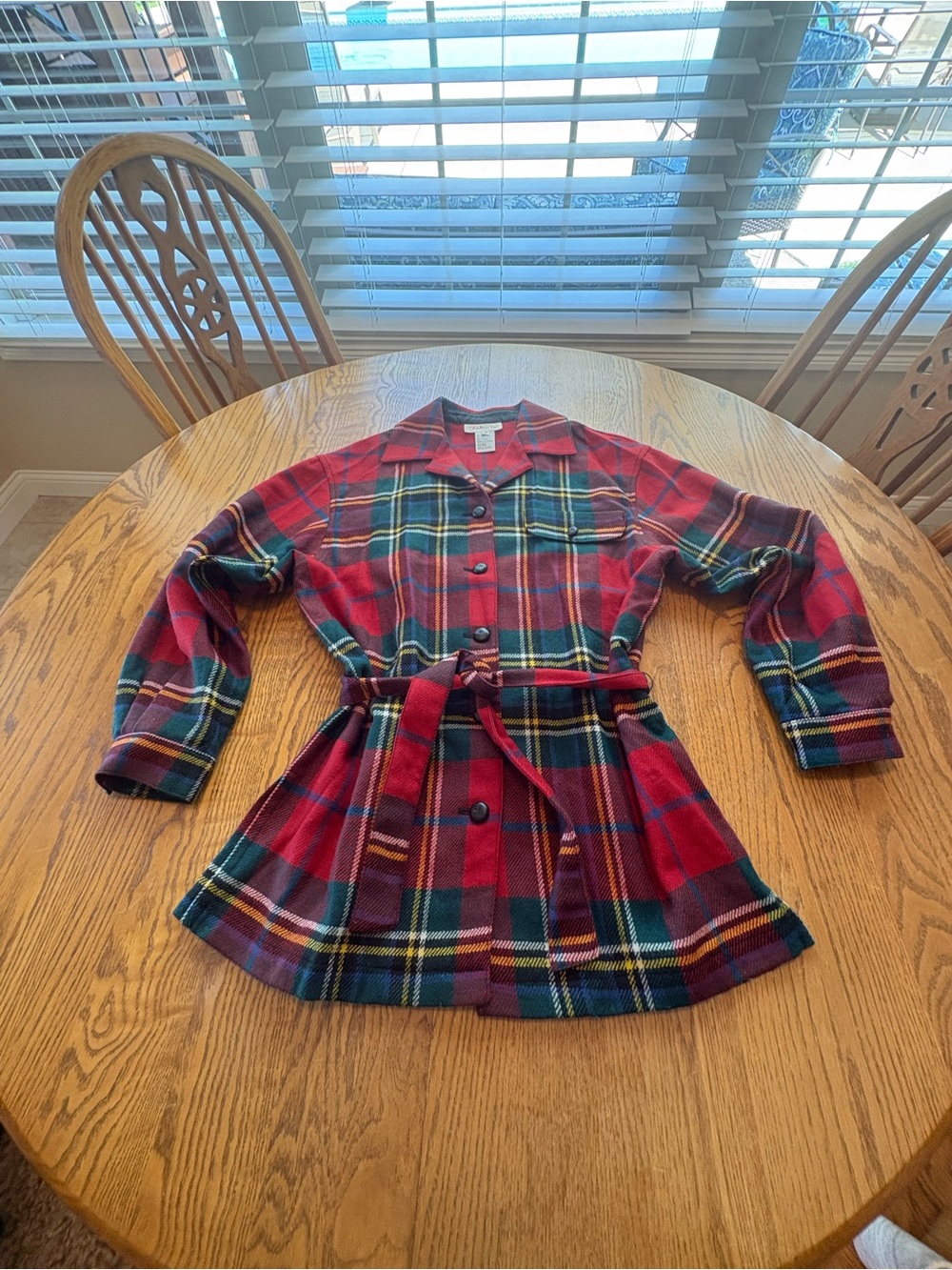 Talbots vintage wool blend red tartan plaid belted shirt jacket shacket Small S